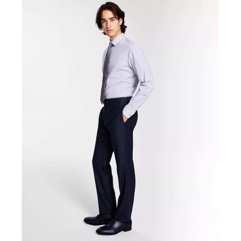 Calvin Klein Dress Pants Mens 34x30 Blue Windowpane Plaid Slim Fit Stretch NWT‎